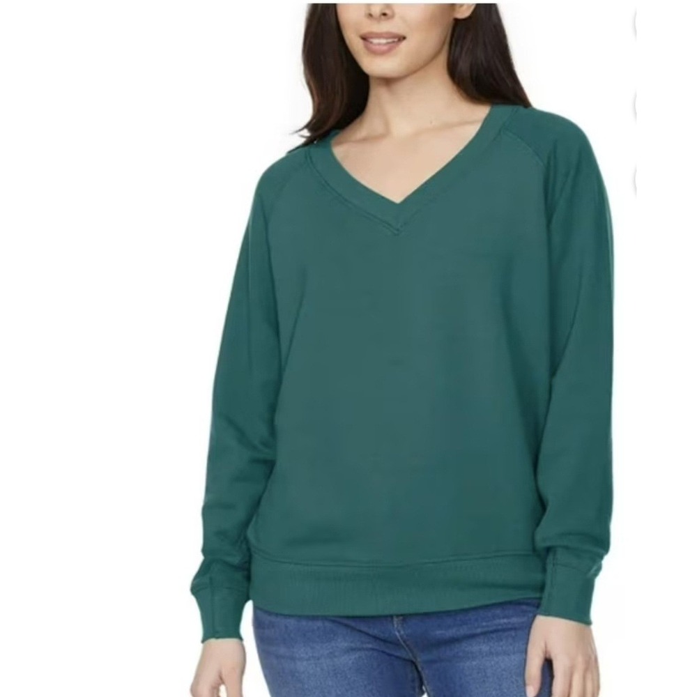 Buffalo David Bitton Womens Super Soft V Neck Sweatshirt Teal Green XL